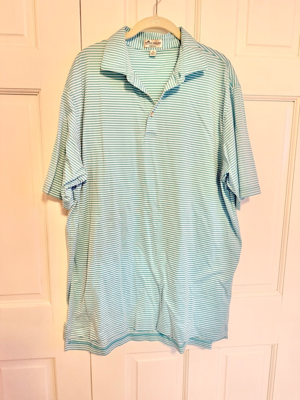 Peter Millar Crown Soft Cotton Polo Shirt Blue White Striped XL Classic Fit